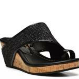 Donald J. Pliner Gyer2 Black Wedge Sandals with Cork Platform